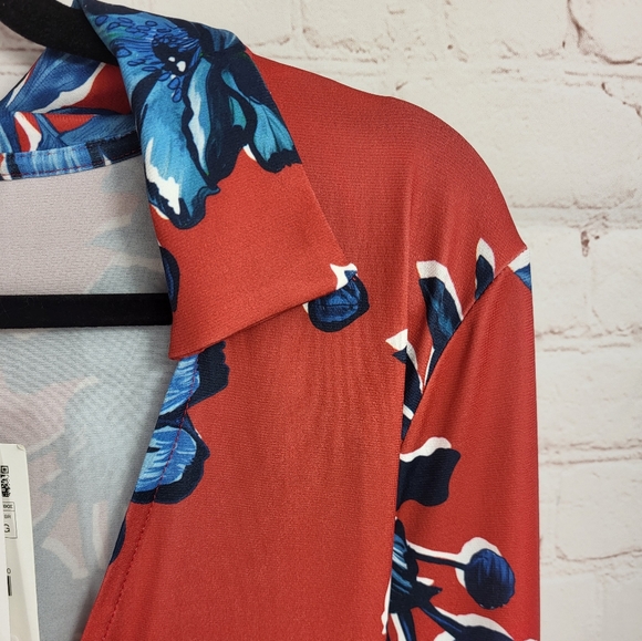 Zara Women's Floral Print Button Front Tie Waist Long Sleeve Midi Dress Large - Picture 5 of 12